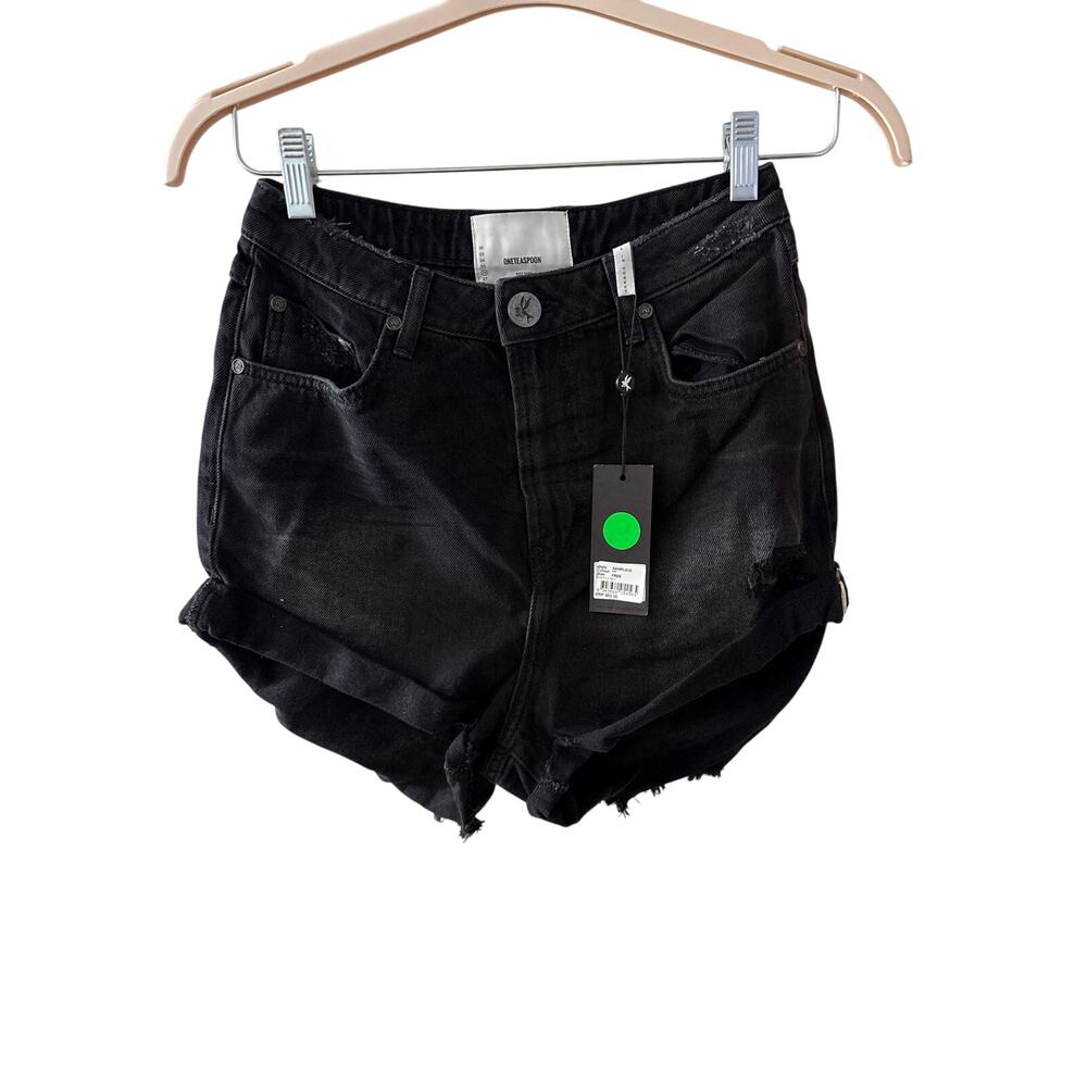NWT One Teaspoon Sz 26 High Waist Bandit Black Cuffed Denim Casual Jean Shorts